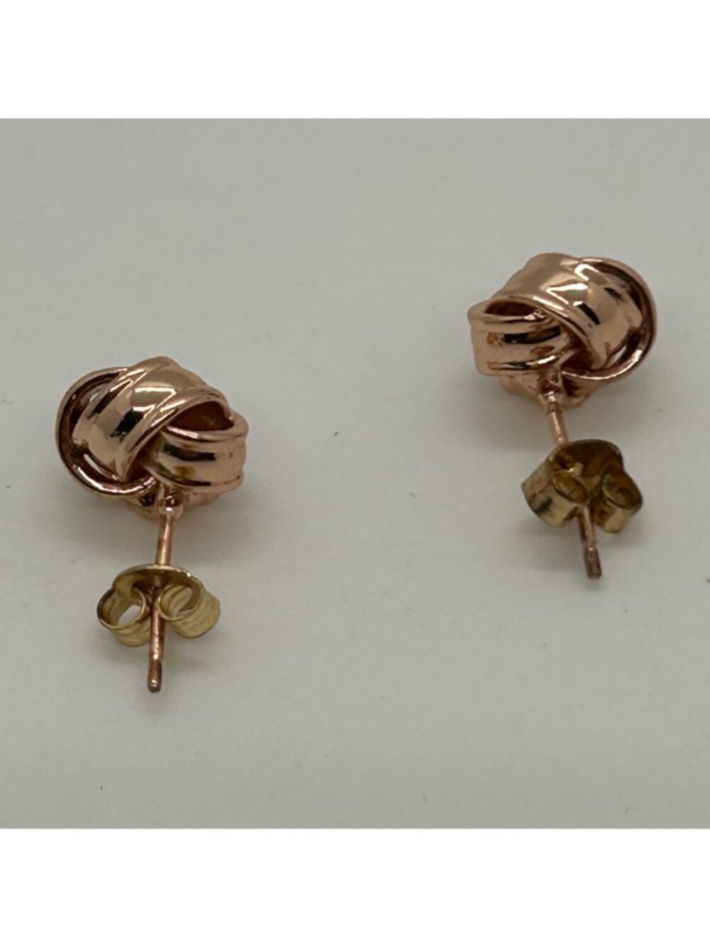 Rose Gold Tone Love Knot Stud Earrings Post Minimalist Classic Fashion READ - Picture 5 of 9
